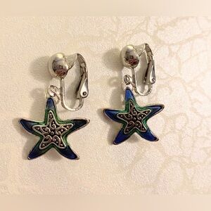 Starfish Clip-On Earrings in Blue and Green